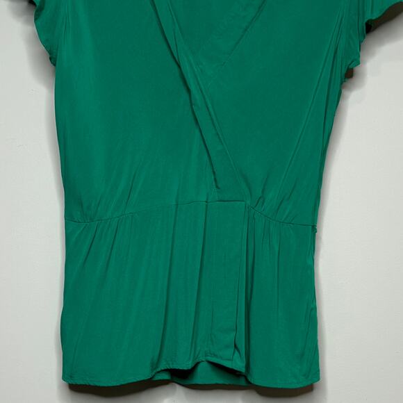 J. By J.Crew Flutter Sleeve Faux Wrap Top Size 0 Festive Green Blouse - Picture 4 of 9